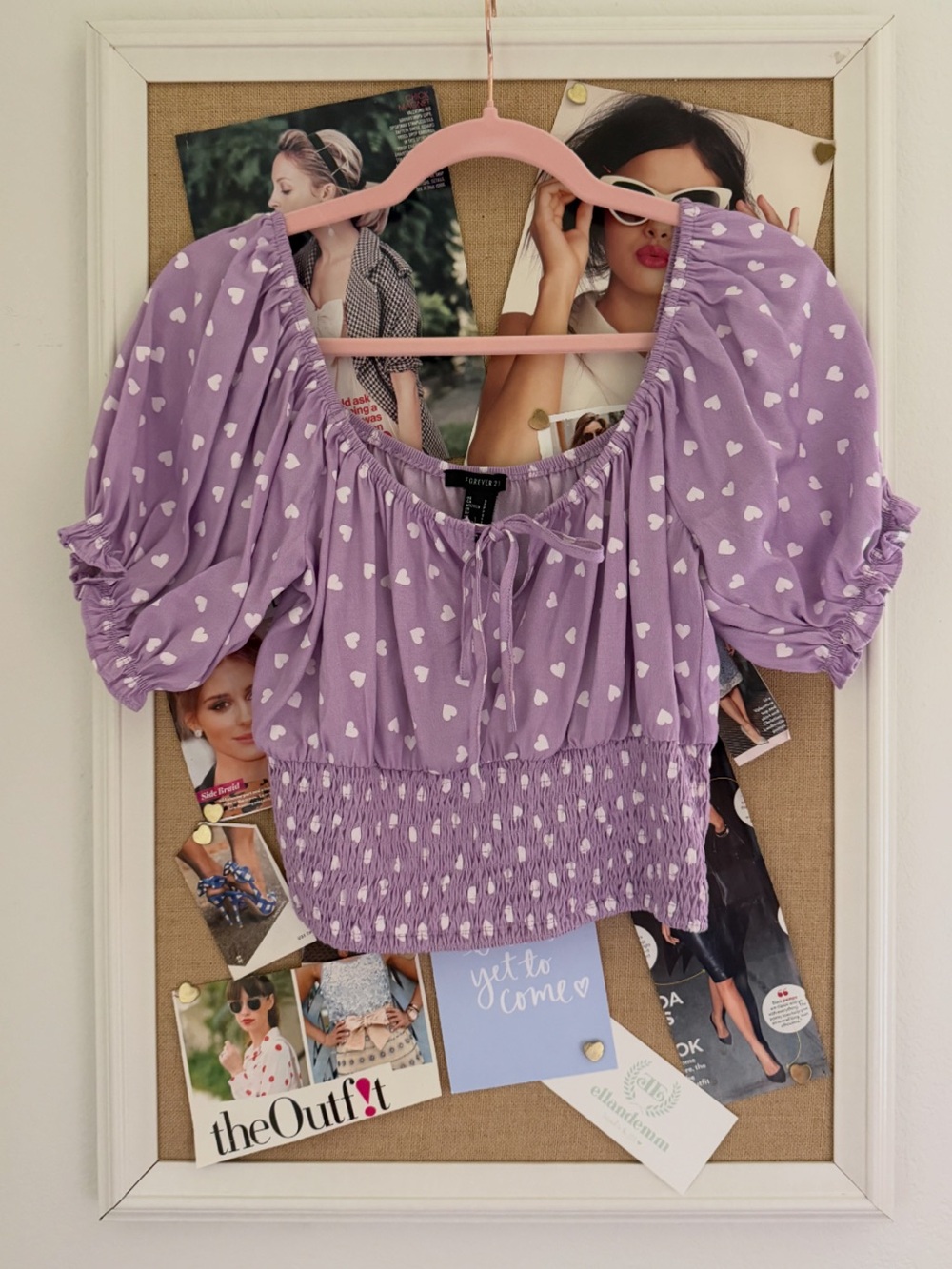 Lilac Heart Print Smocked Crop Top